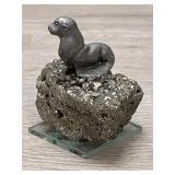Pewter Sea Lion on Pyrite Real Stone