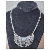 Crescent Silver Tone W/Faux White Turquoise Stone