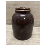 Primitive Salt Glazed Brown Crock 9"