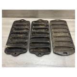 (3) Cast Iron Cornbread Corn Cob Pans