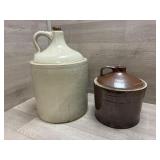 (2) Primitive Stoneware Whiskey Jugs