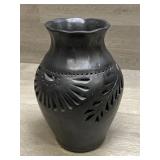 Black Oaxaca Mexican Folk Art Vase 7.5" - Has A