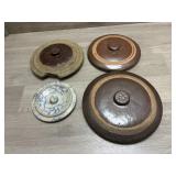 (4) Primitive Stoneware Crock Lids Daisy Petal
