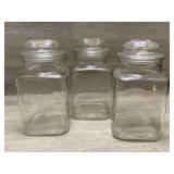 (3) Glass Canisters - 9" Tall -