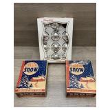 Vtg Glass Ornaments & "Mica Snow"