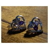.925 Amethyst Heart Earrings Set -