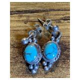 Sterling Stamped Turquoise Earrings Set -