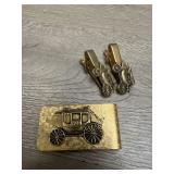 Stagecoach Tie Clips and Money Clip