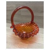 Fenton Amberina Hobnail Ruffled Basket