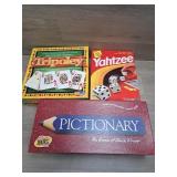 Lot Of 3 Games: Pictionary, Yahtzee & Tripoley
