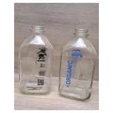 (2) Square Glass Milk Bottles From Straus & Twin