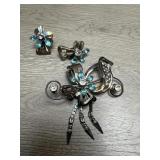 Signed Sterling Brooch and Earring Set