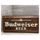 Budweiser Beer Sign on Teal Wood Finish