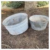(2) Metal Wash Tubs - Garden / Display - Holes -