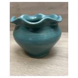Teal Pottery Ruffled Vase