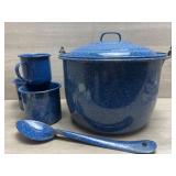 Blue Enamelware - Pot/ Spoon/ Mugs