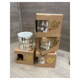 (4) NIB Happy Holiday Hotty Mugs