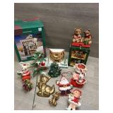 Vintage Xmas House Velvet Ornaments Napco Girl
