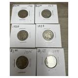 (6) Buffalo Nickels 1920-1935