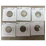(6) Buffalo Nickels 1927-38