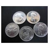 5 SILVER 1967 CANADA CENTENNIAL 25 CENT COINS