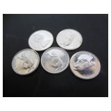 5 SILVER 1967 CANADA CENTENNIAL 25 CENT COINS