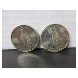 2 SILVER 1967 CANADA CENTENNIAL 50 CENT COINS