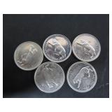 5 SILVER 1967 CANADA CENTENNIAL 25 CENT COINS