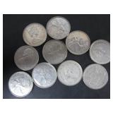 10 SILVER 1968 CANADA 25 CENT COINS