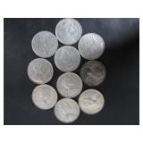 10 SILVER 1968 CANADA 25 CENT COINS