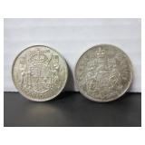 2 SILVER CANADA 50 CENT COINS 1951 & 1959