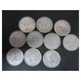 10 SILVER 1968 CANADA 25 CENT COINS