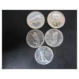 5 SILVER 1967 CANADA CENTENNIAL 25 CENT COINS