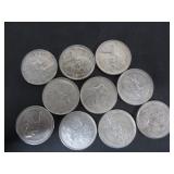 10 SILVER 1968 CANADA 25 CENT COINS