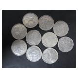 10 SILVER 1968 CANADA 25 CENT COINS