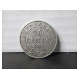 1907 .925 SILVER NEWFOUNDLAND 50 CENT COIN