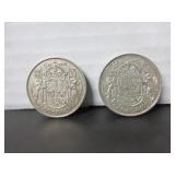 2 SILVER CANADA 50 CENT COINS 1951 & 1952