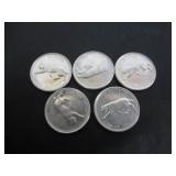 5 SILVER CANADA 1967 CENTENNIAL 25 CENT COINS