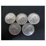 5 SILVER CANADA 1967 CENTENNIAL 25 CENT COINS