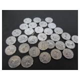 30 1952,53,54 CANADA 5 CENT COINS