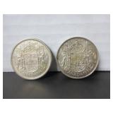 2 SILVER CANADA 50 CENT COIN 1954 & 1952