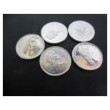 5 SILVER 1967 CANADA CENTENNIAL 25 CENT COINS