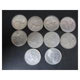 10 SILVER 1968 CANADA 25 CENT COINS