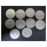 10 SILVER 1968 CANADA 25 CENT COINS