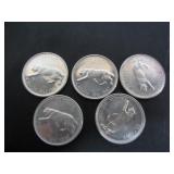 5 SILVER CANADA 1967 CENTENNIAL 25 CENT COINS