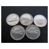 5 SILVER CANADA 1967 CENTENNIAL 25 CENT COINS