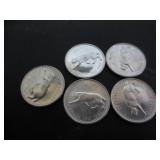 5 SILVER 1967 CANADA CENTENNIAL 25 CENT COINS