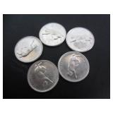 5 SILVER 1967 CANADA CENTENNIAL 25 CENT COINS
