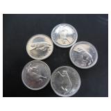 5 SILVER 1967 CANADA CENTENNIAL 25 CENT COINS