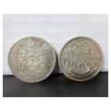 2 SILVER CANADA 50 CENT COINS 1957 & 1959